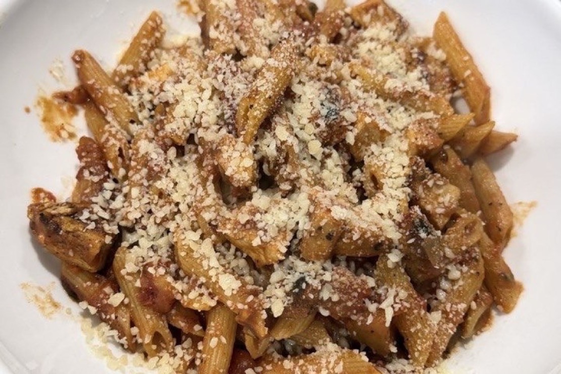 Penne with chicken and parmesan, cooked by John H.